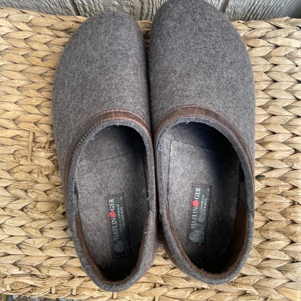 Haflinger Clogs Mens 45 Brown Wool Grizzly Leather Trim Cork Footbed Mules